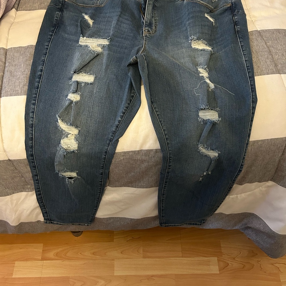 Torrid Blue Boyfriend Jeans with Distressed Details